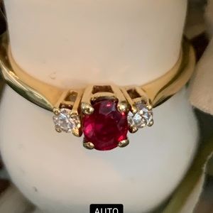 Three Stone Natural Ruby and Diamond 14K Gold Ring. Wow!!!!